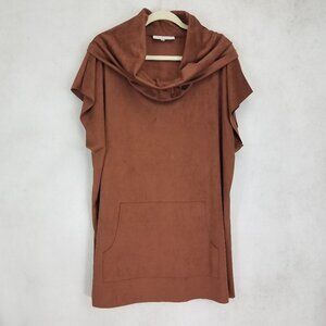 Bryn Walker Women's L Short Sleeve Tunic Top in Brown Faux suede-like $175